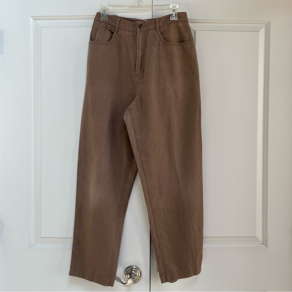 Talbots Vintage Size 10 Mocha Tone Linen Cotton Blend Pockets Hemmed Pants